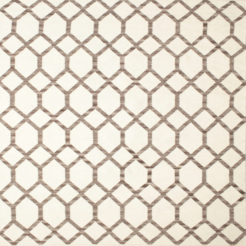 Tapis contemporain blanc / brun, Carré 8 pi