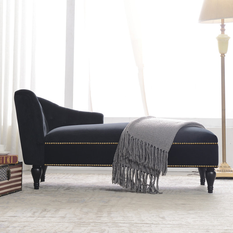 Eilzabeth Velvet Chaise Lounge, Black