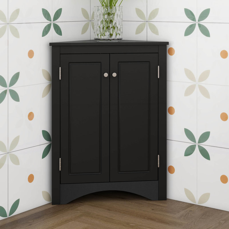 Corner Storage Cabinet, Bathroom Triangle Floor Storage Cabinet With Adjustable Shelves, Freestanding Floor Cabinet With 2 Doors