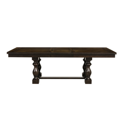 Table de salle à manger moderne en bois de style campagnard avec finition chêne foncé et rallonge, 6 places en bois rectangulaire