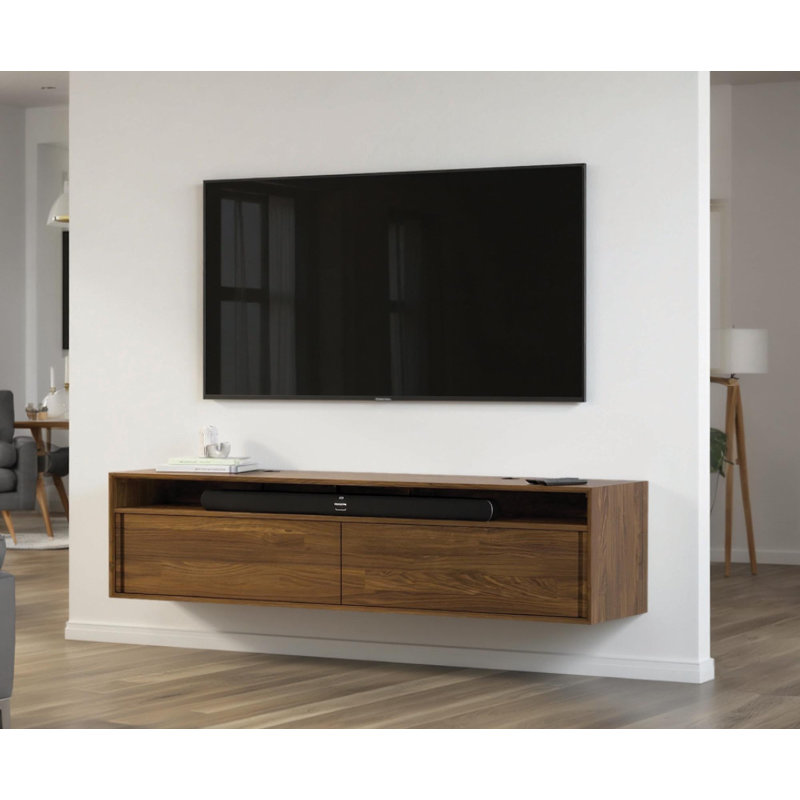Wall Mounted Media Console, 18.75"H x 66.13"L x 19"W, Natural Walnut