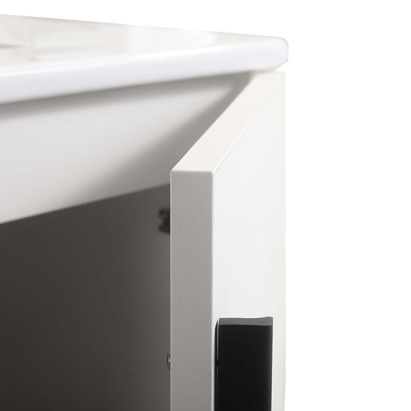 Meuble-lavabo de salle de bain avec lavabo, 2 portes et tablette de rangement ouverte, Blanc