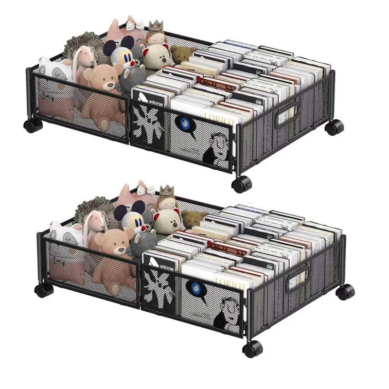 Under Bed Storage with Wheels & Handle,Metal,Large,2 Pack,Black