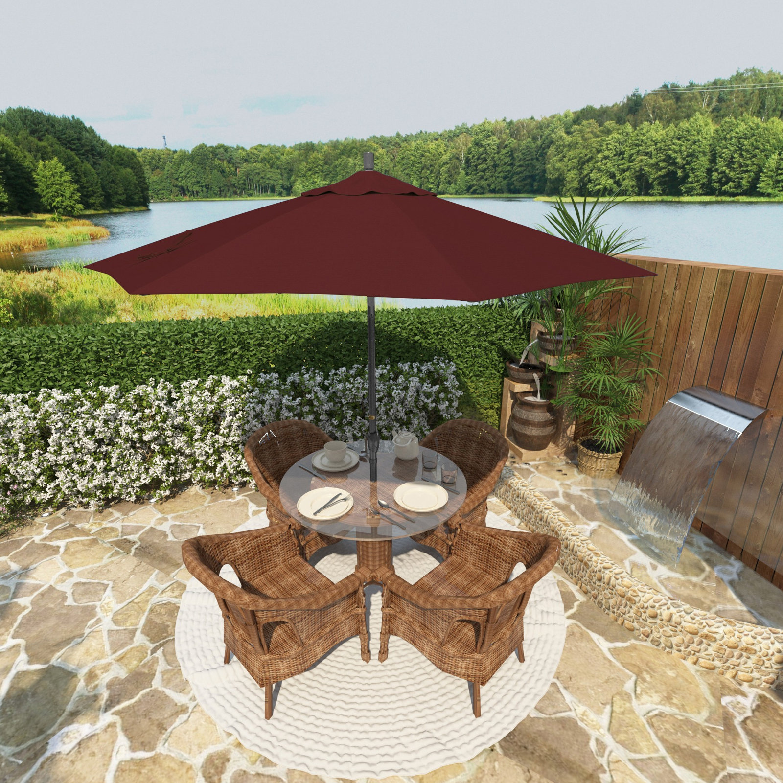 Lexia 90'' Sunbrella® Outdoor Umbrella, Spectrum Ruby Sunbrella® Plainweave