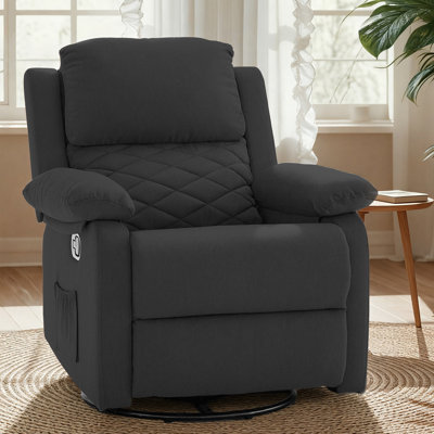 360° Swivel Recliner Chair, Small Rocker Chair for Small Spaces, Upholstered Fabric Glider Recliner Nursery Chair with Side Pockets