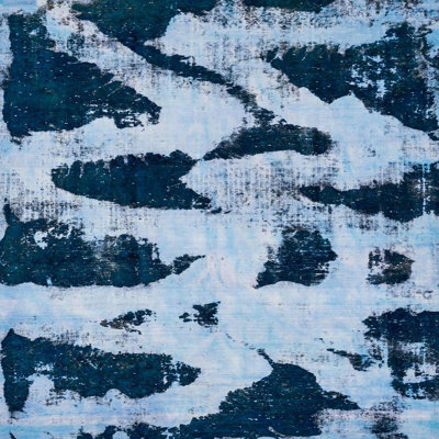 Tapis bleu en laine Power Loom
