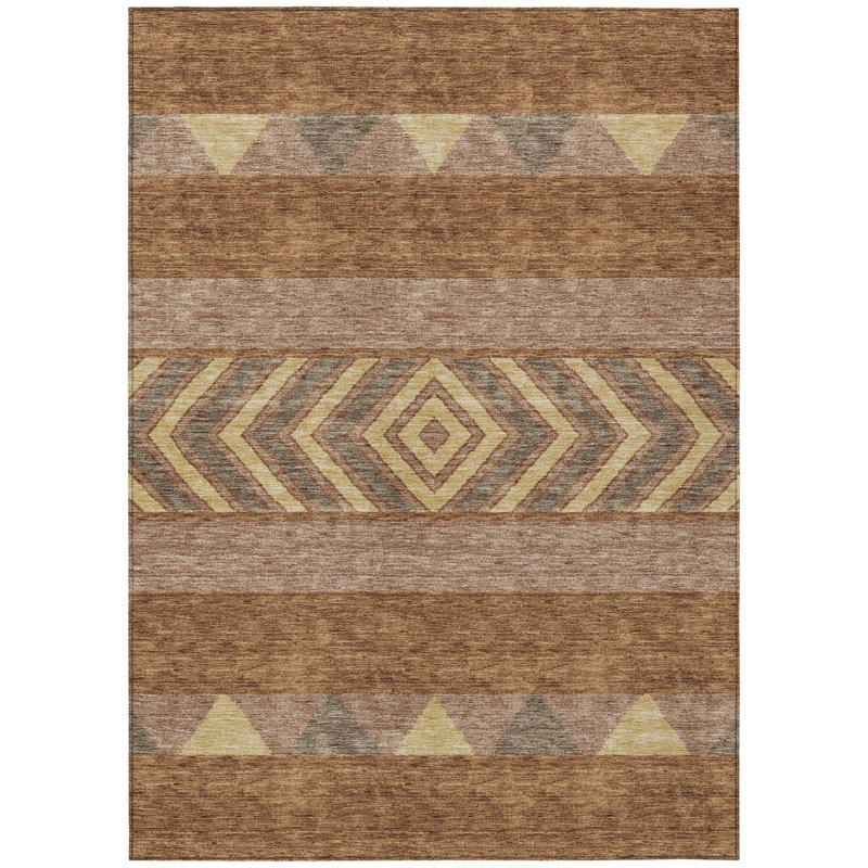 3' X 5' Orange Wheat And Taupe Southwestern Washable Indoor Outdoor Area Rug