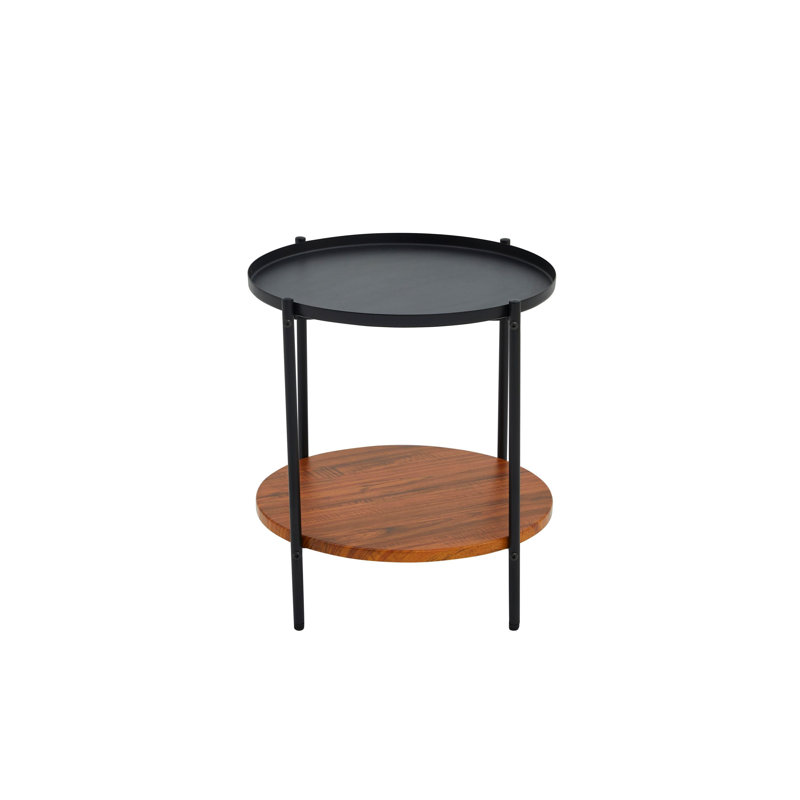 Datus Two-Tier Round End Table Metal Frame for Living Room, Bedroom, Bedside