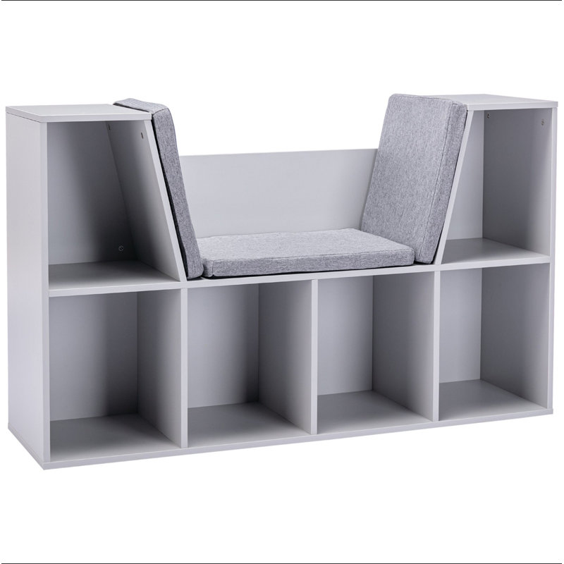 Bibliothèque pour 6 enfants avec coin lecture et coussin, rangement polyvalent pour chambre à coucher, salon, Grey