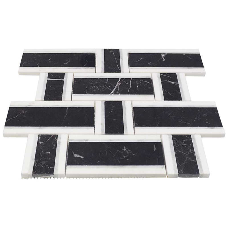 Esplanade 13x13 Basketweave Polished Marble Mosaic Tile, Black Beauty