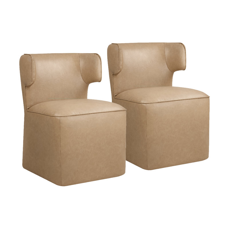Vivora Upholstered Vegan Leather Dining Chair With Casters (Set of 2), Faux Leather Copley Tan