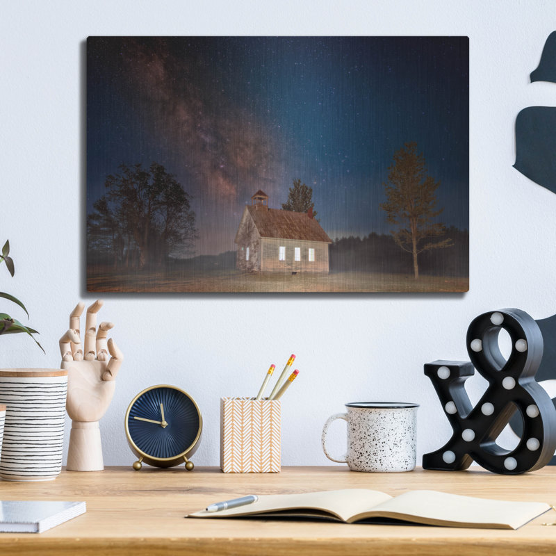 «Schoolhouse Under The Stars» par Rick Berk, art mural en métal, H 12 po x l 16 po