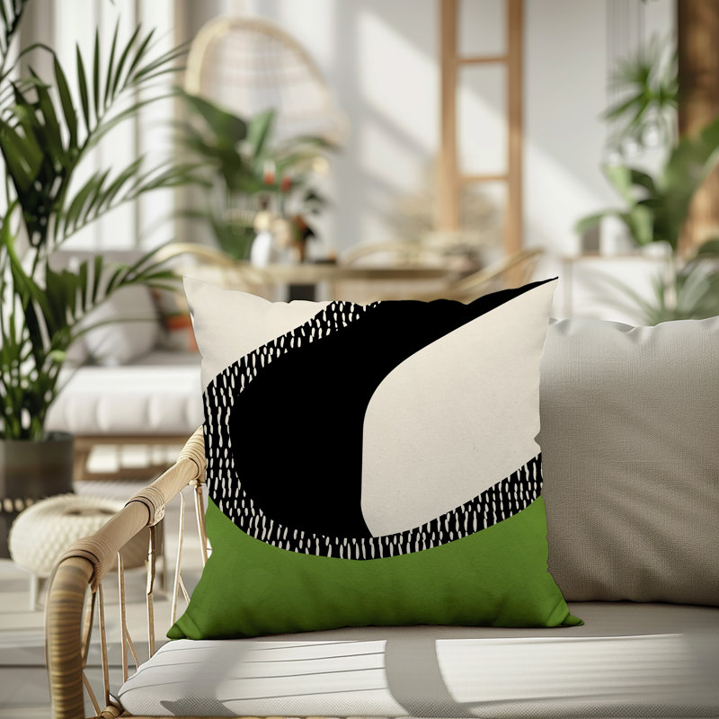 Coussin carré intérieur / extérieur pia, H 19 po x l 19 po, Chartreuse / noir / blanc cassé