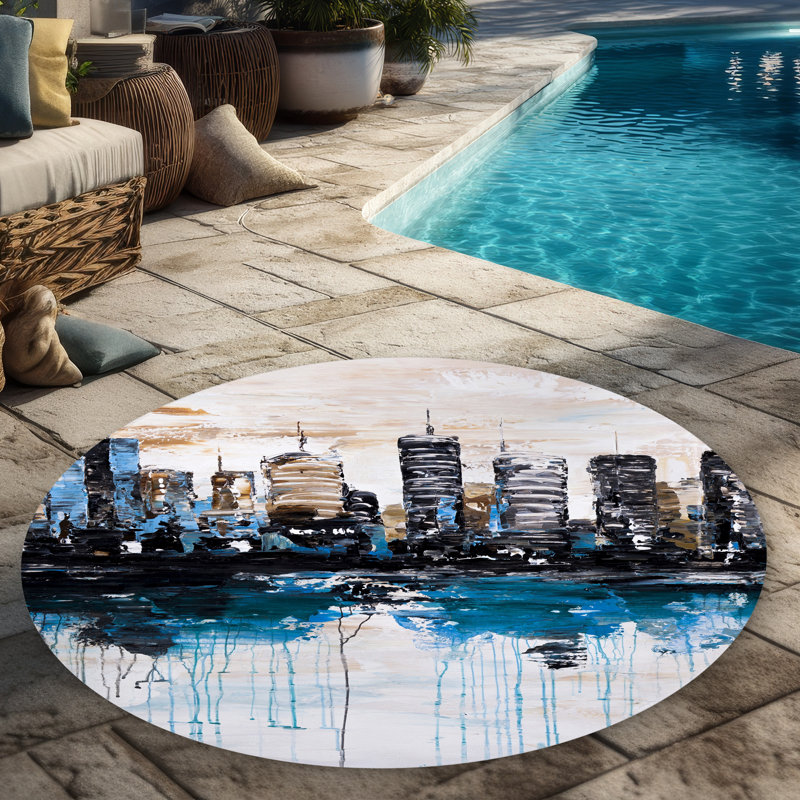 Abstract City Reflection Outdoor Rug | Brown Cities Decor