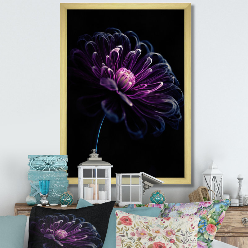 Fusion de marguerites mauves et noires sur toile, Cadre doré à une seule photo, H 44 po x l 34 po x P 1,5 po