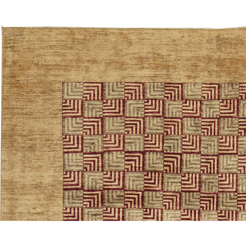 Tapis doré et rouille de haute qualité noué à la main