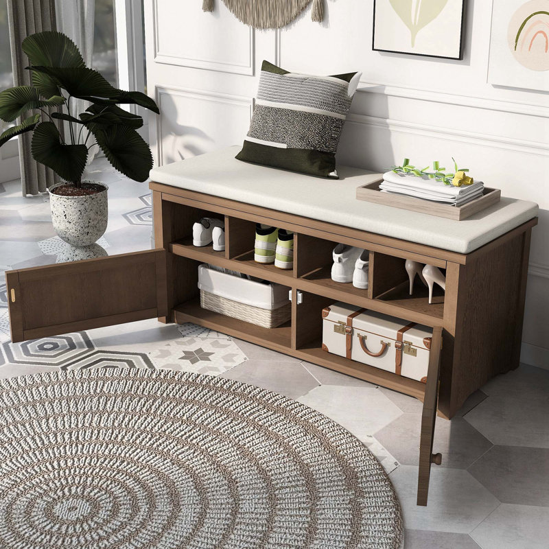 Banc de rangement rembourré en lin Radyah