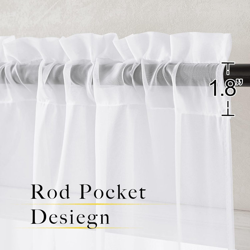  White Sheer Curtains, Rod Pocket Chic Soft Voile Sheer Light Filtering Doorway Window Curtains & Drapes for Living Room/Porch, 2 Panels