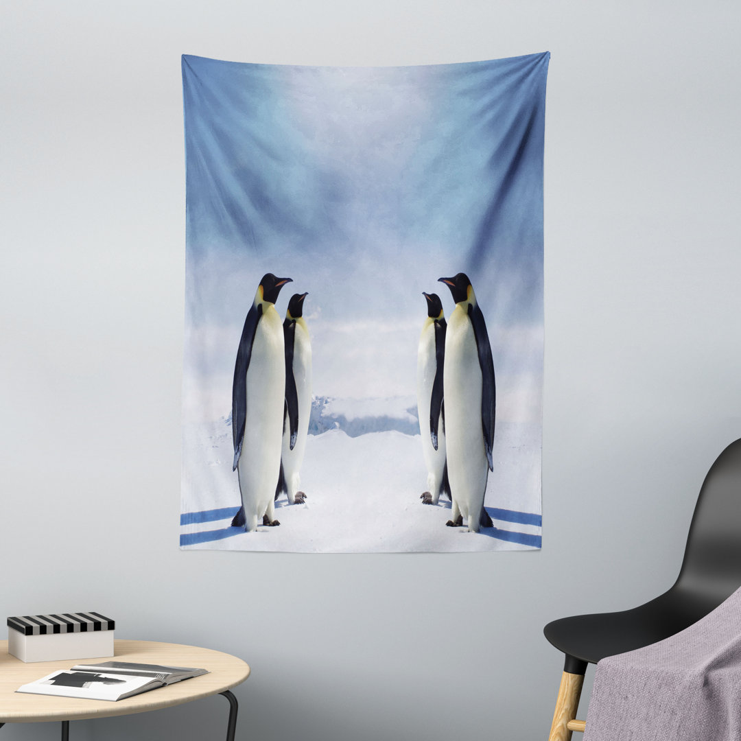 Wandteppich, Pinguine in der Antarktis, Bunt, Lila grau Weiß Schwarz