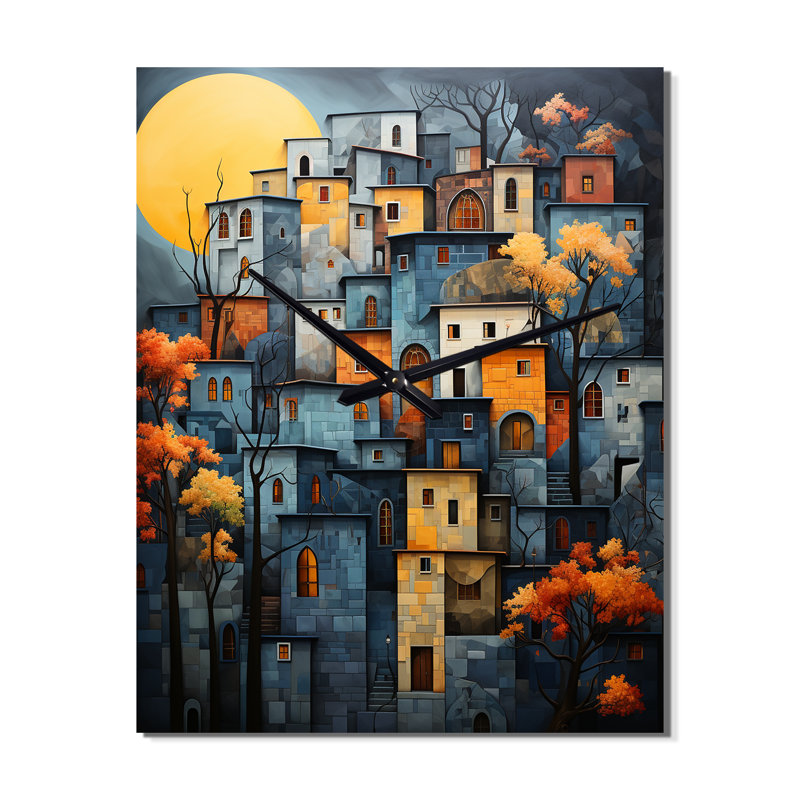 Cityscape Exquisite Blue II - Cityscapes Modern Wall Clock, Large