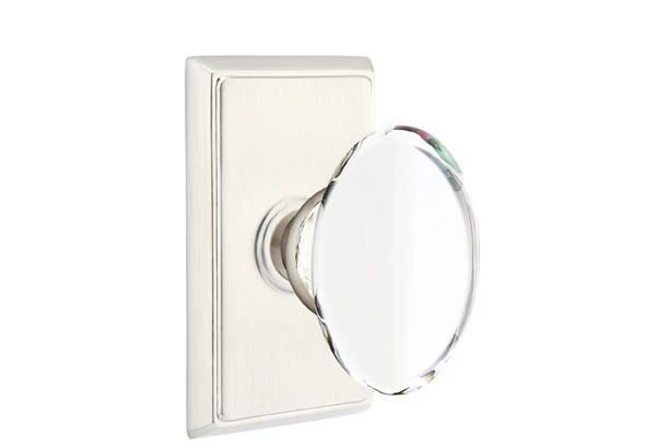 Ensemble de mortaise intérieure Emtek Passage avec rosette rectangulaire et bouton en verre Hampton (LH), Nickel satiné