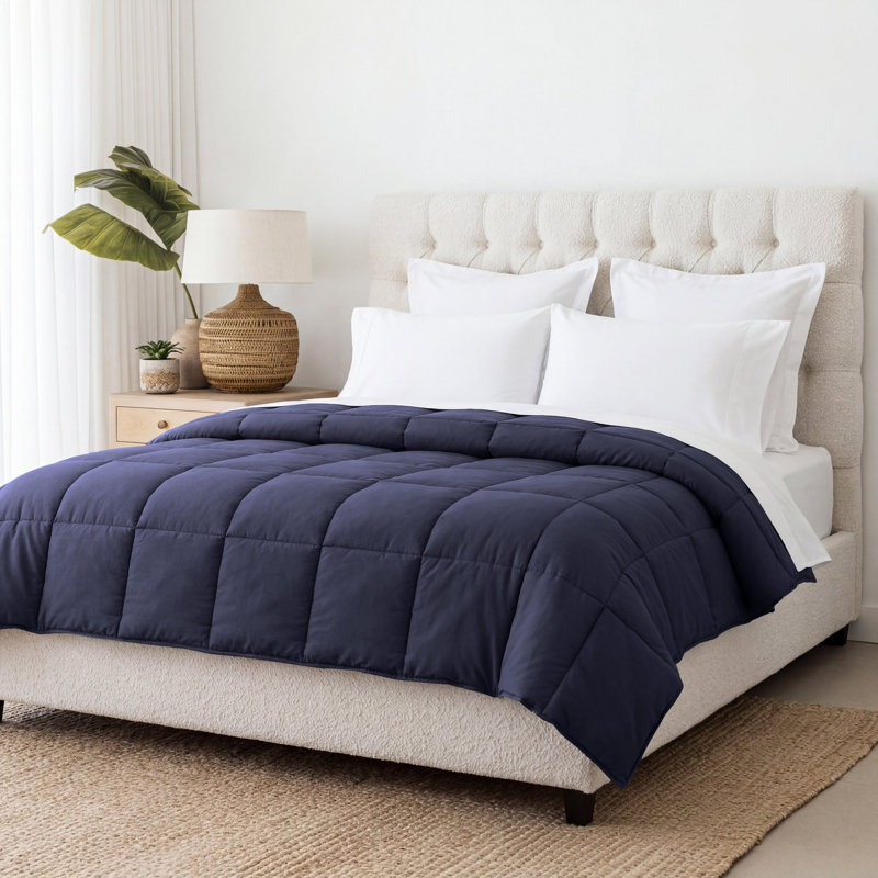 Édredon toutes saisons réversible en duvet 100% microfibre, Édredon simple, Marine