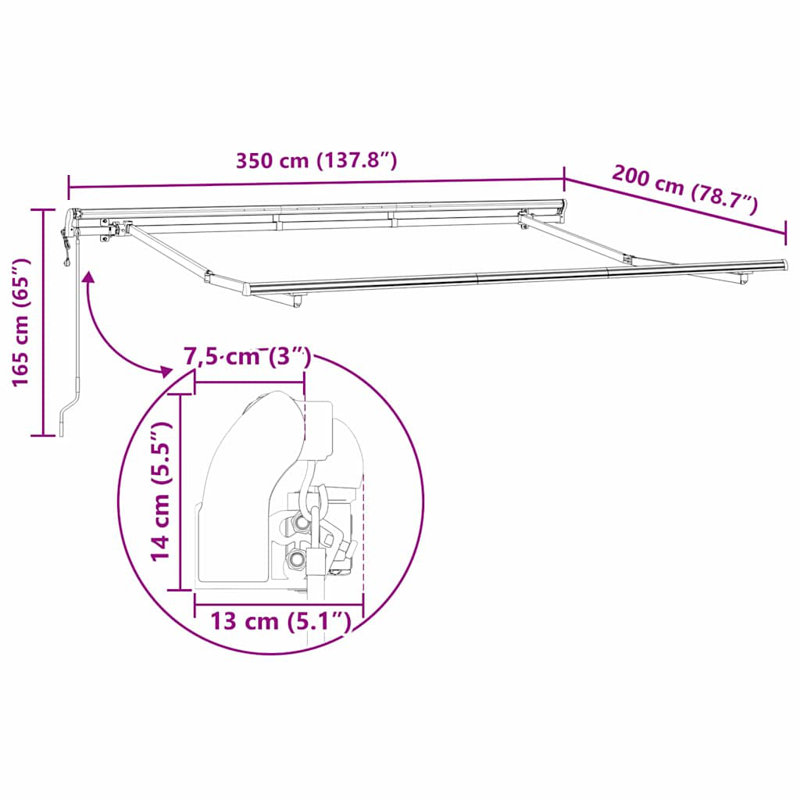 Brayden Studio 200cm D Retractable Door / Window Awning, 350 cm W x 200 cm D, Black/Anthracite