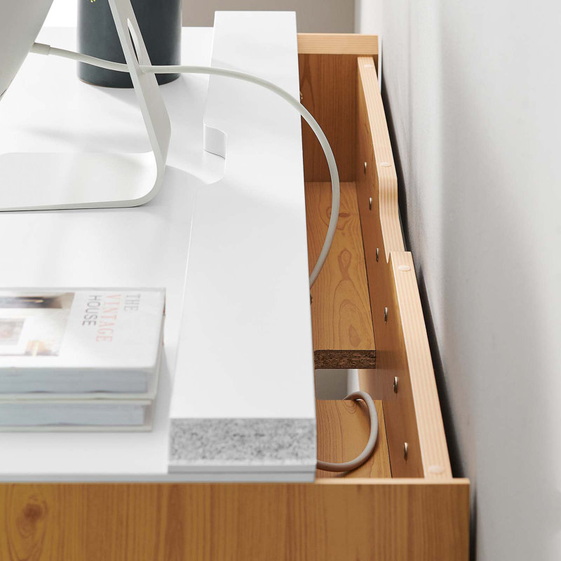 Modway Kinetic Wall-Mount Office Desk, 18" H x 49" W x 18" D, White/Natural