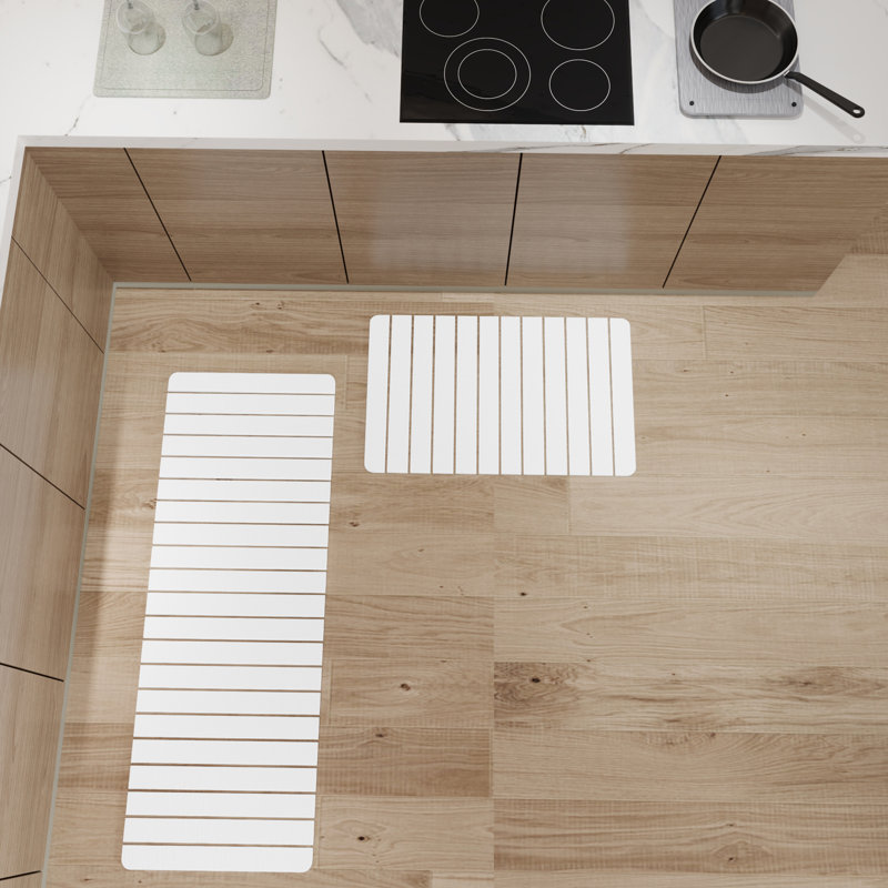 Ensemble de tapis de cuisine à séchage rapide Diatomite, Blanc / Blanc
