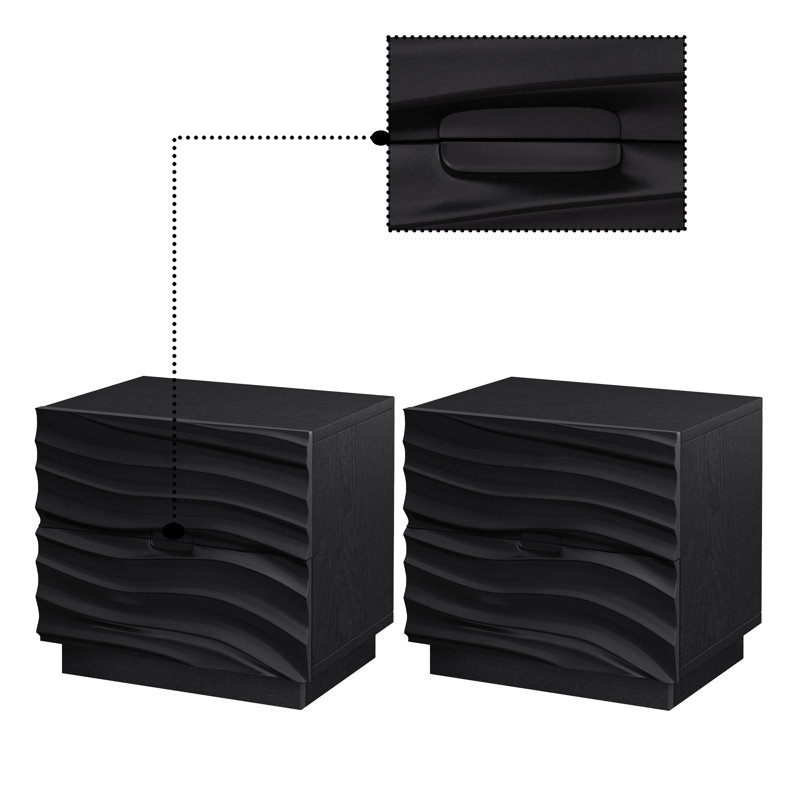 2 Drawers Wood Nightstand Bed Side Table Small Night Stand Set of 2, Black