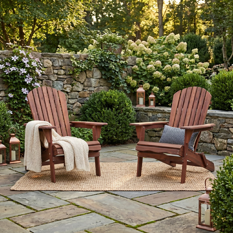 Set of 2 Outdoor Folding Adirondack Chairs - Weatherproof Hemlock Wood Patio Furniture for Garden, Backyard, Fire Pit & Deck Seating