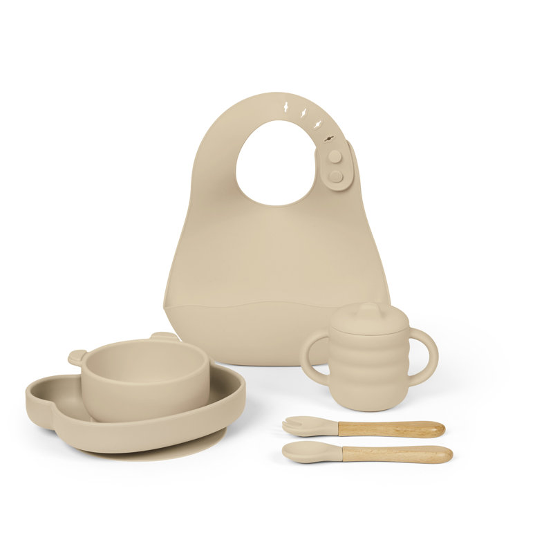 6 Piece Silicone Feeding Set , Beige