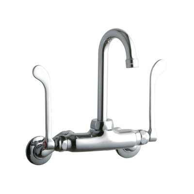 Foodservice 3-8" Adjustable Centers Wall Mount Faucet with 4" Gooseneck Spout 6" Wristblade Handles 2" Inlet
