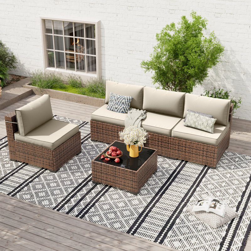 Babak Wicker 4 - Person Patio Conversation Set with Cushions, White