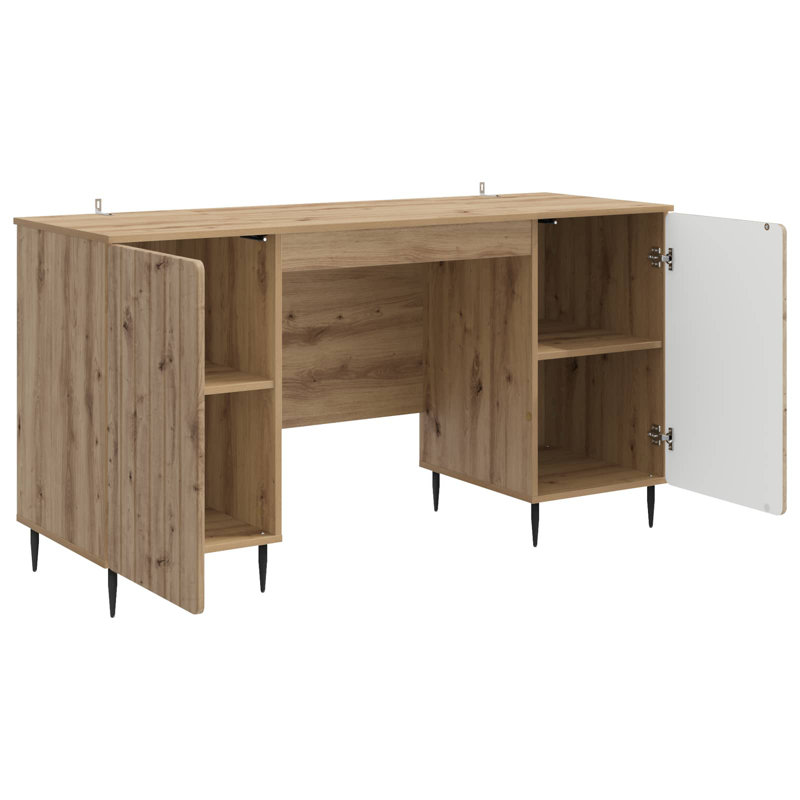  Desk With Shelf With Storage With Door Engineered Wood Modern Set, Artisan Oak