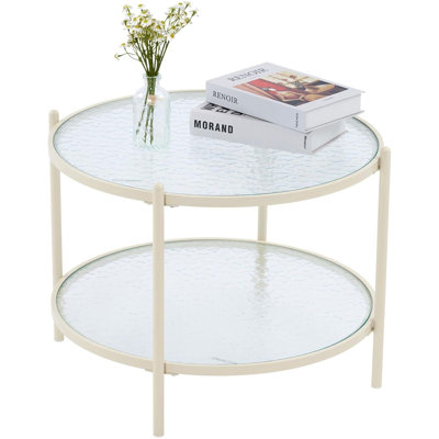 25.6 In. Small Round Coffee Table Water-Wave Glass