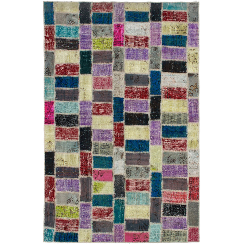 Tapis unique en laine noué à la main gris / mauve / beige des années 2010 de 5 pi 6 po x 8 pi 5 po Kieninger