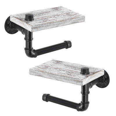 Industrial Pipe Toilet Paper Holder with Shelf (Set of 2)