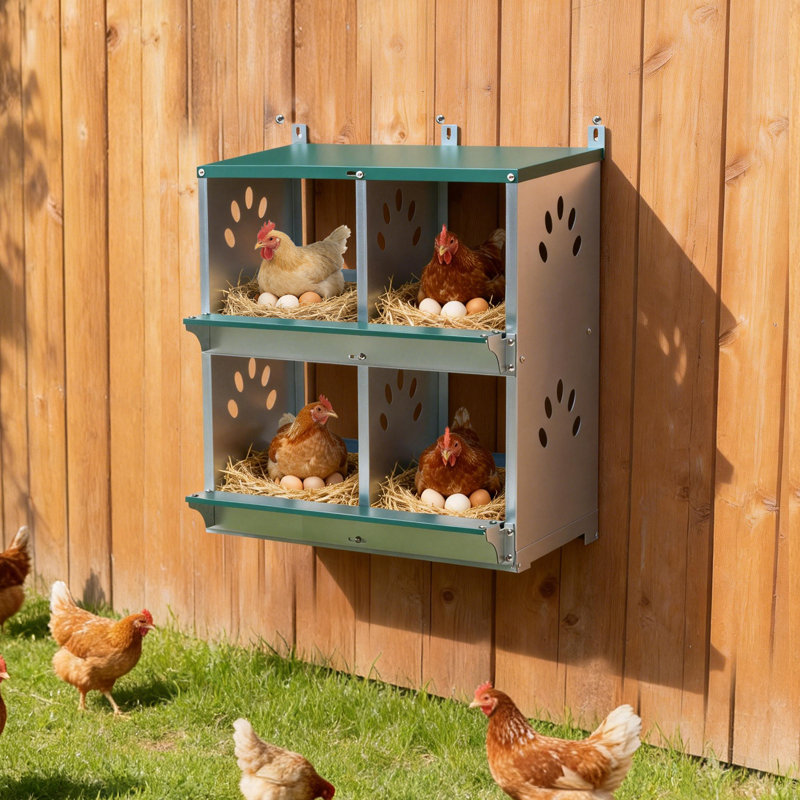 4 boîtes de nids de poules Holel, boîtes de nidification en métal pour poules pondeuses, 4 trous vert