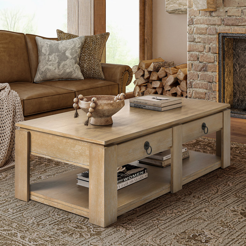 Jorge 54" Modern Rustic 4-Drawers Farmhouse Coffee Table, Walnut