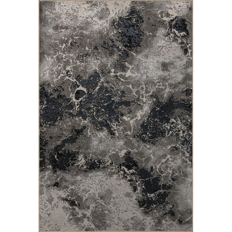 Tapis décoratif moderne à motif abstrait gris, Rectangle 4 pi 8 po x 6 pi 7 po