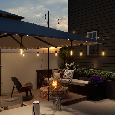 48FT LED Outdoor String Lights Patio Lights with 15 Shatterproof S14 Bulbs and Fairy Lighted Rope, Connectable Waterproof LED String light for Party,