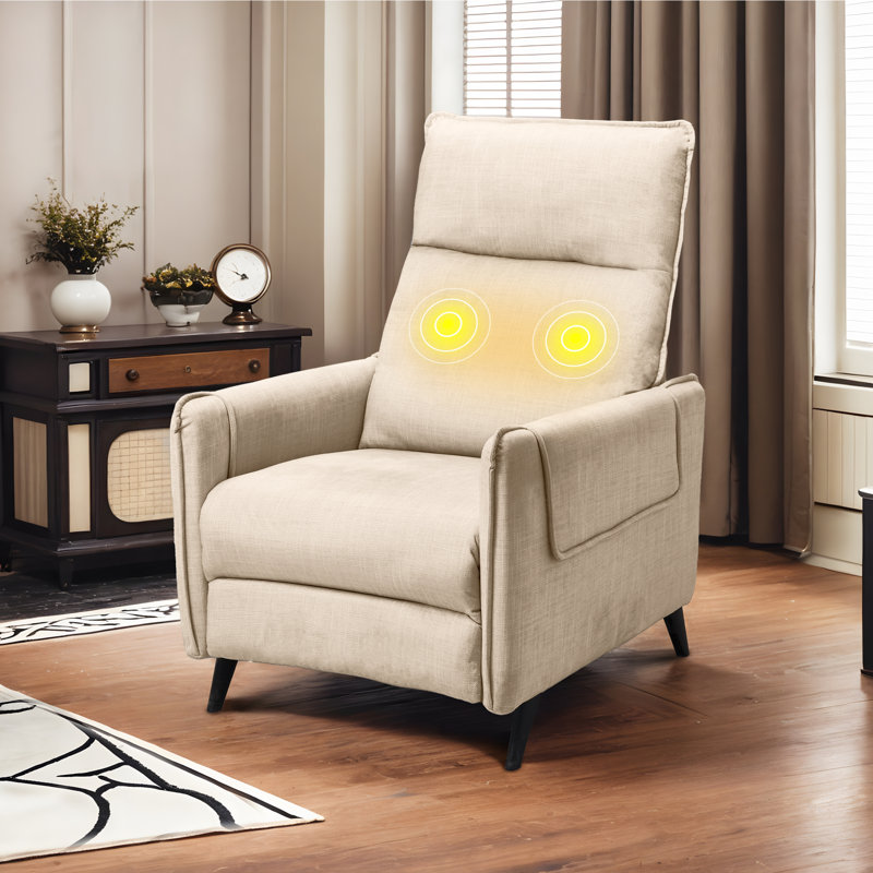 Electric 2-Point Massage Upholstered Push Back Recliner with Silent Motor, Beige