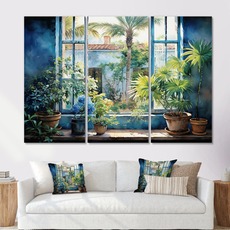Los Angeles, coucher de soleil sur une fenêtre, Blooms - Los Angeles, art mural, Toile tendue, H 28 po x l 36 po x P 1 po