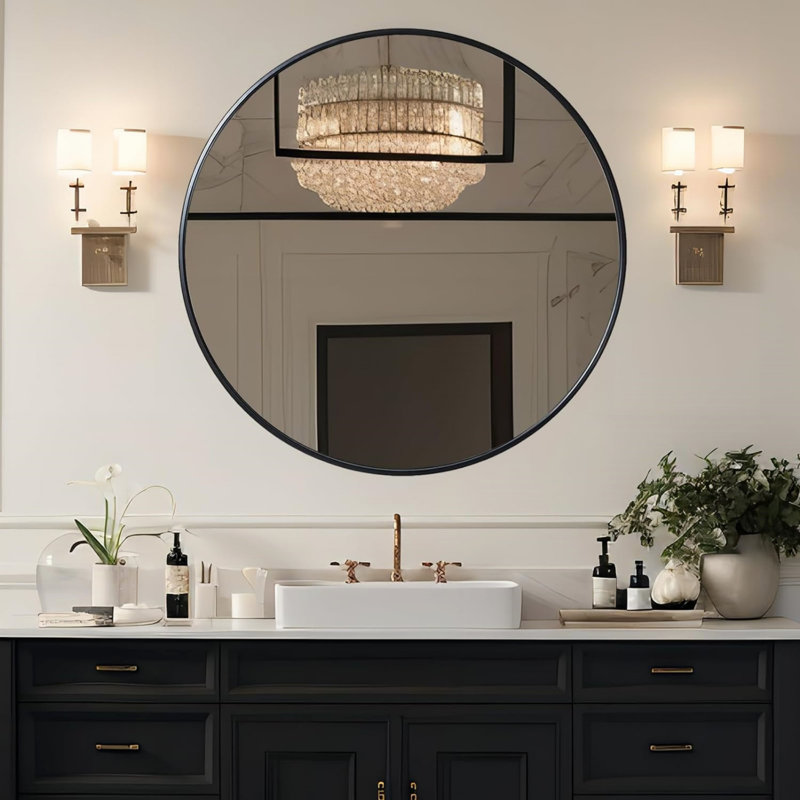 Miroir ovale en métal, Noir, 24 po x 24 po