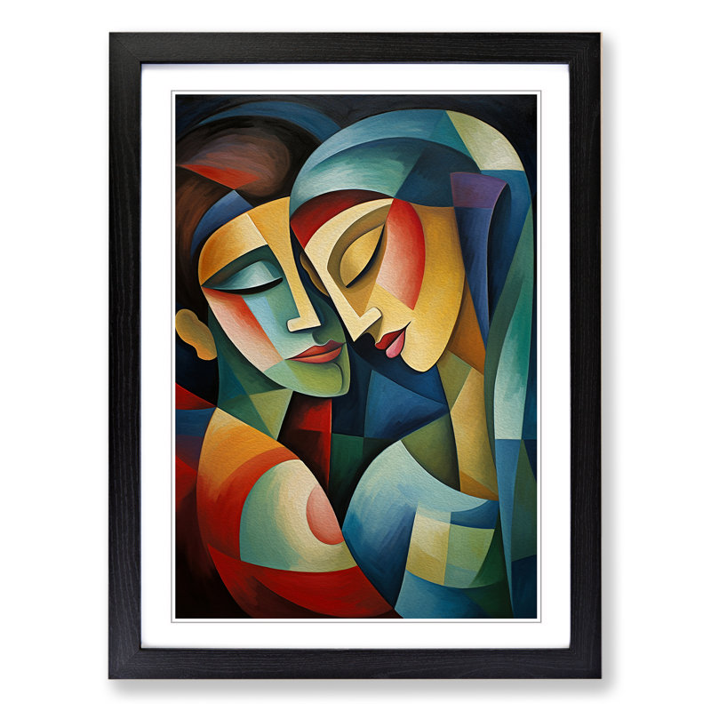 XYZ-FRM-V1223-4379 Lovers Cubism - Single Picture Frame Print on Wood, Black, 64cm H x 46cm W x 2cm D