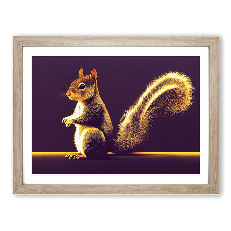 Illuminated Squirrel - Single Picture Frame Print, 46cm H x 64cm W x 2cm D, Oak
