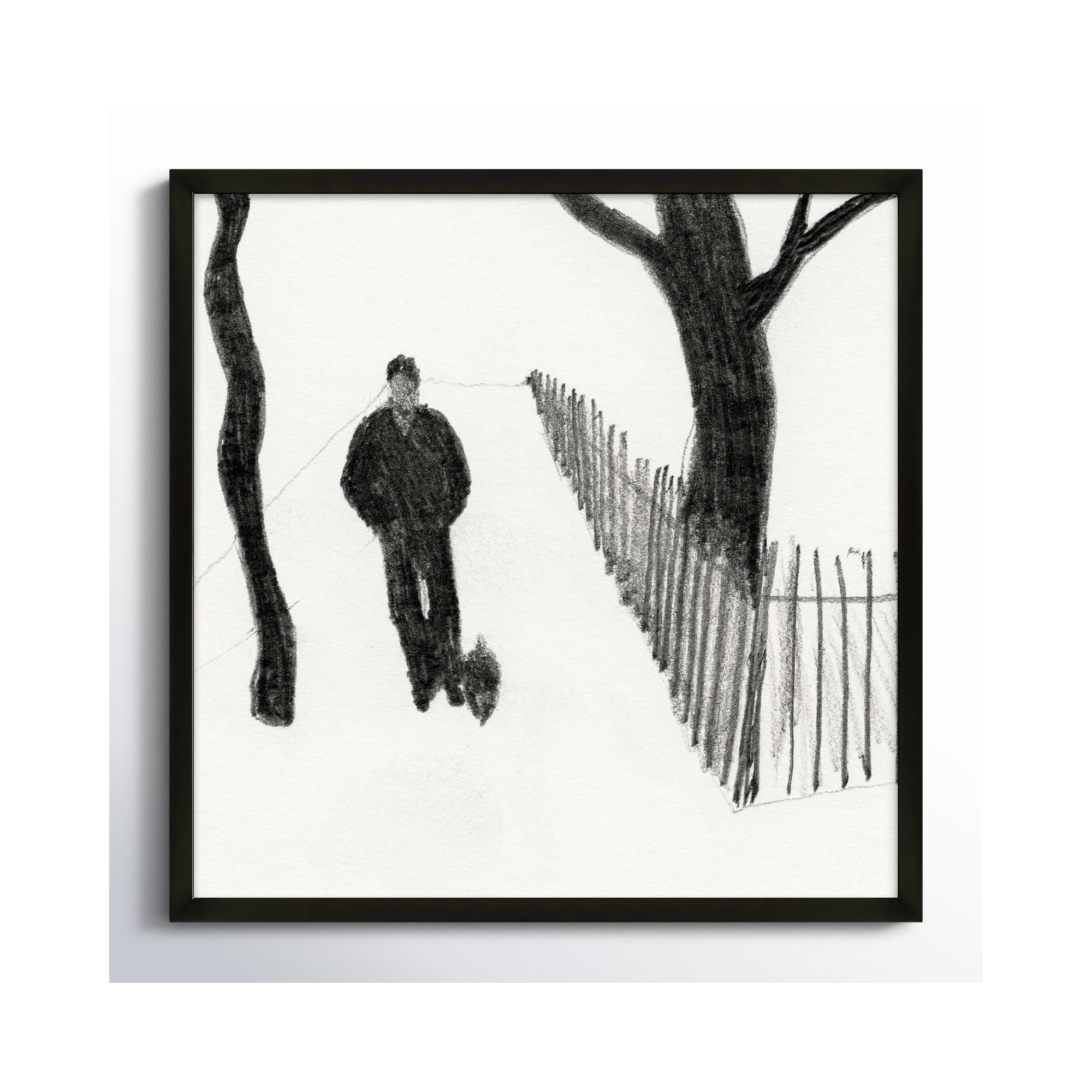 Walking The Dog by Simon Schneiderman, Black, 24" H x 24" W x 1.25" D