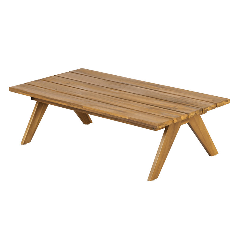Table basse d'extérieur moderne en bois d'acacia Merritt avec plateau à lattes, pieds réglables pour patio, jardin et balcon