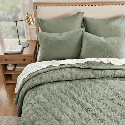 Washed Linen Sage Green Twin Quilt